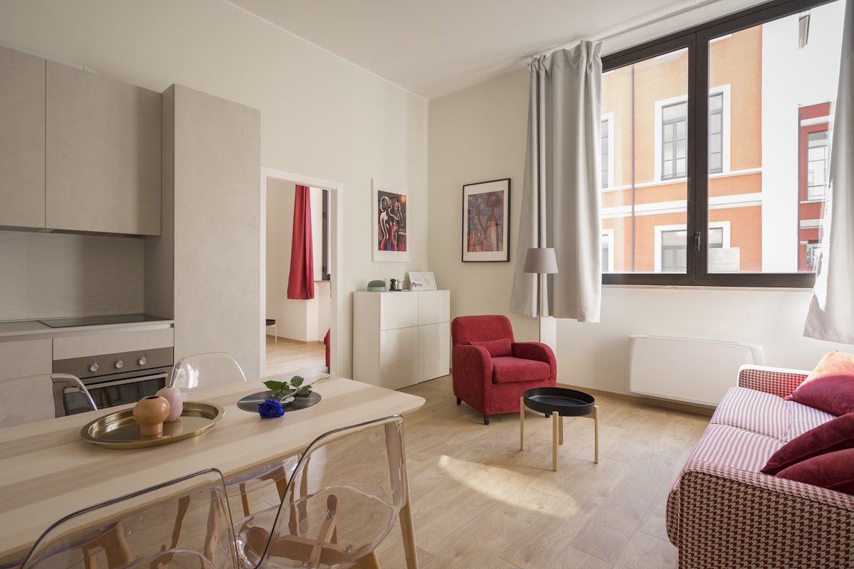 Bright furnished co-living apartment living room ready for roommates in Kampala